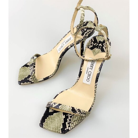 NIB Jimmy Choo Black and Taupe Snake Marin 90 Heeled Sandals Size 36.5 - Picture 3 of 10